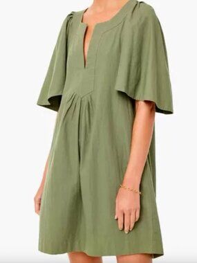 Tuckernuck Pomander Place Cotton Finley Flutter Sleeve Dress (Green) Small